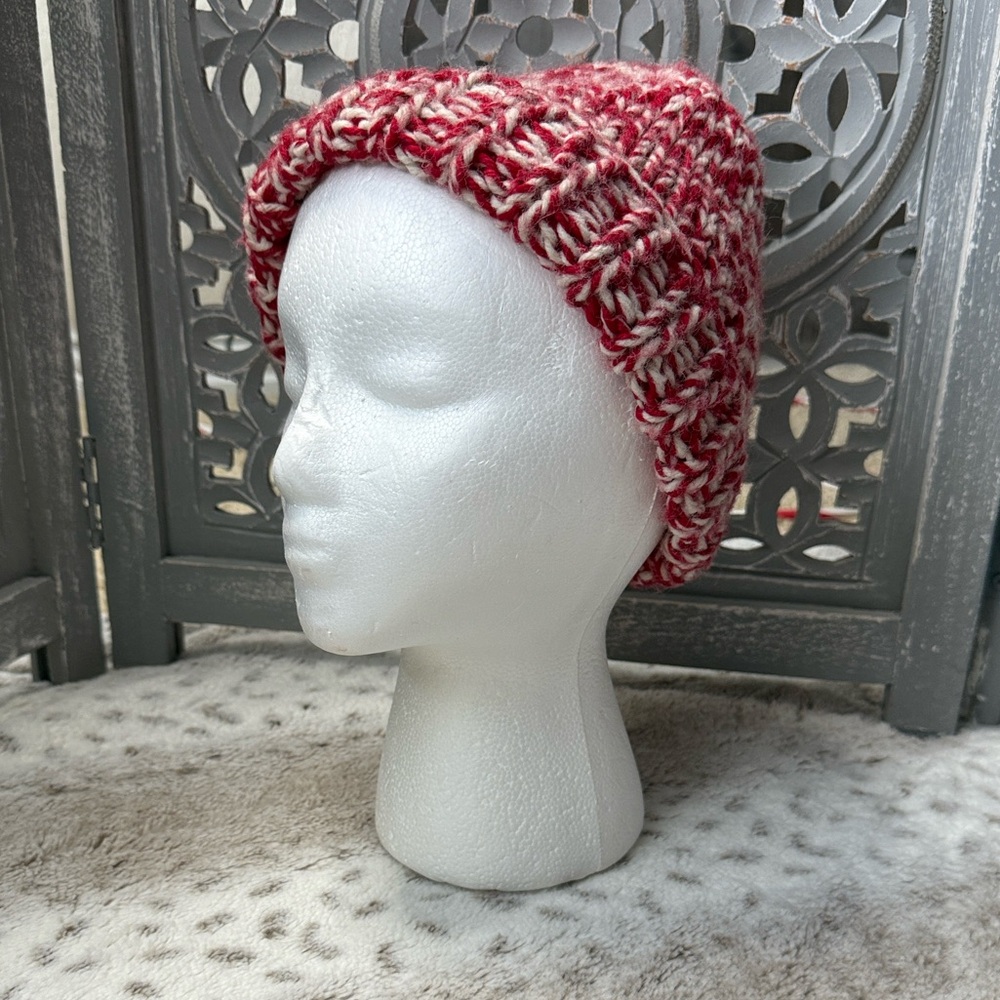 Handmade red knit beanie OS preppy girlhoodcore Christmas holiday party winter